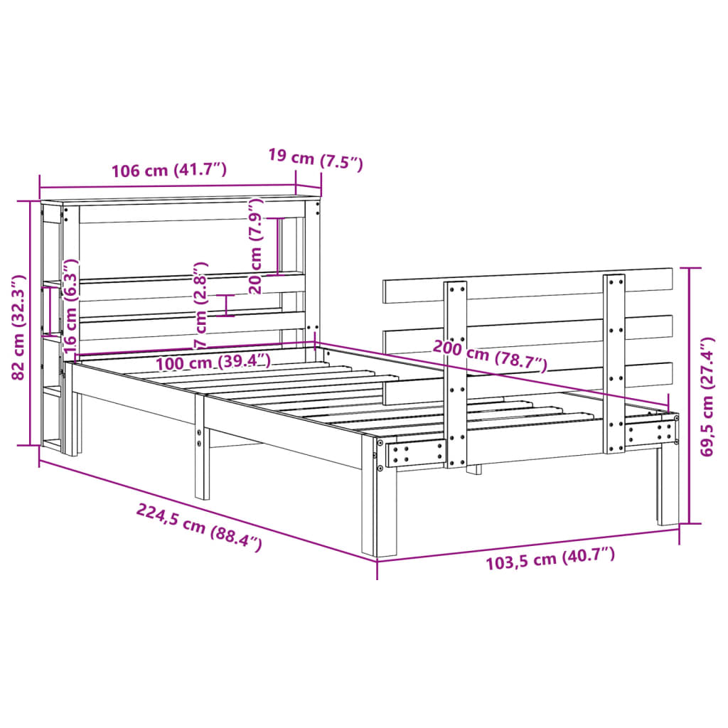 Cadre de lit et tête de lit sans matelas cire marron 100x200 cm - XIOS