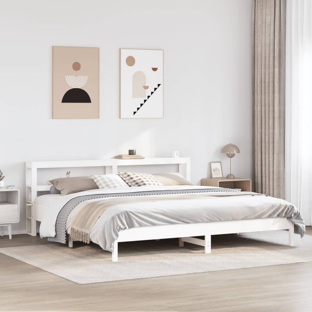 Cadre de lit sans matelas blanc 200x200 cm bois massif de pin - XIOS