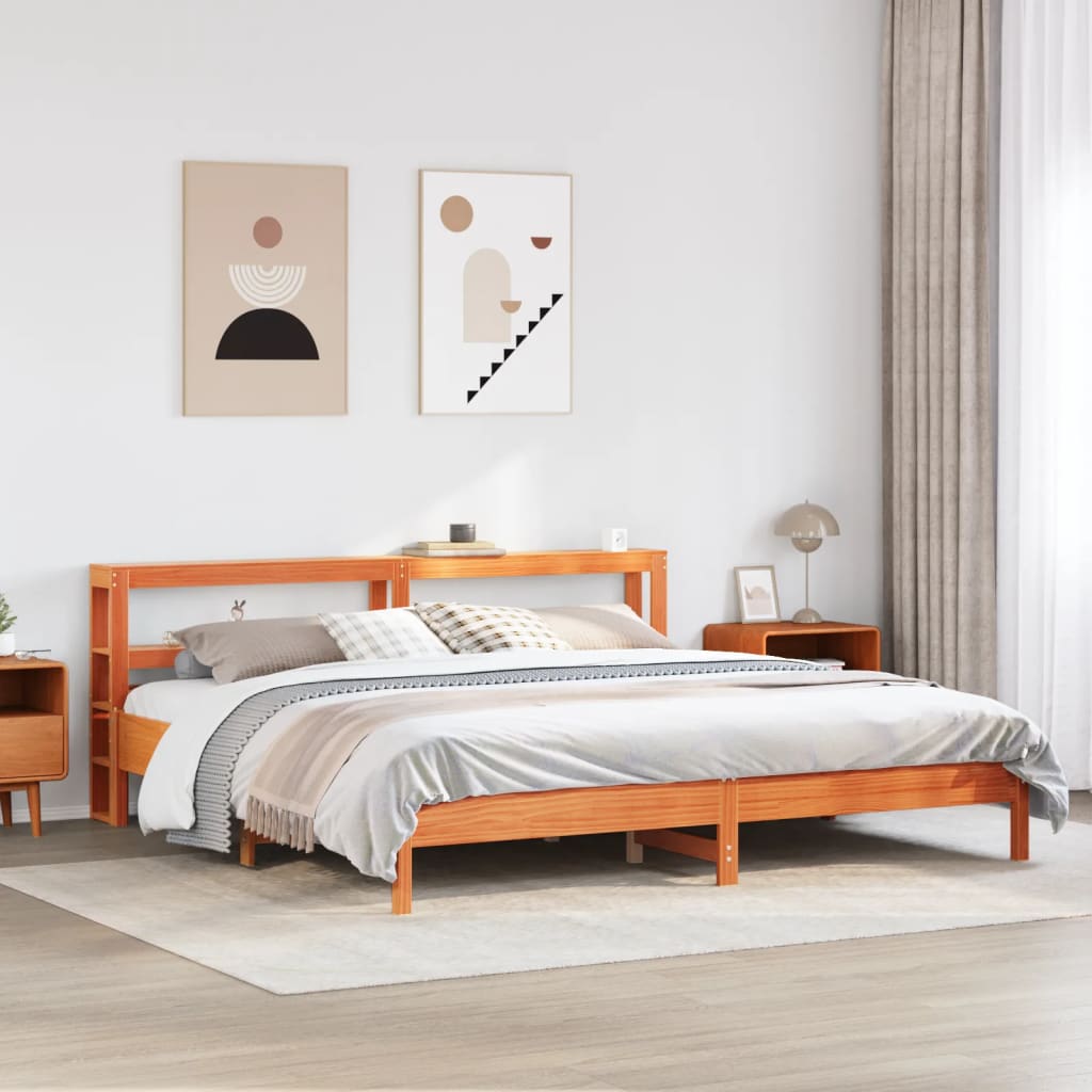 Cadre de lit sans matelas cire marron 200x200cm bois pin massif - XIOS