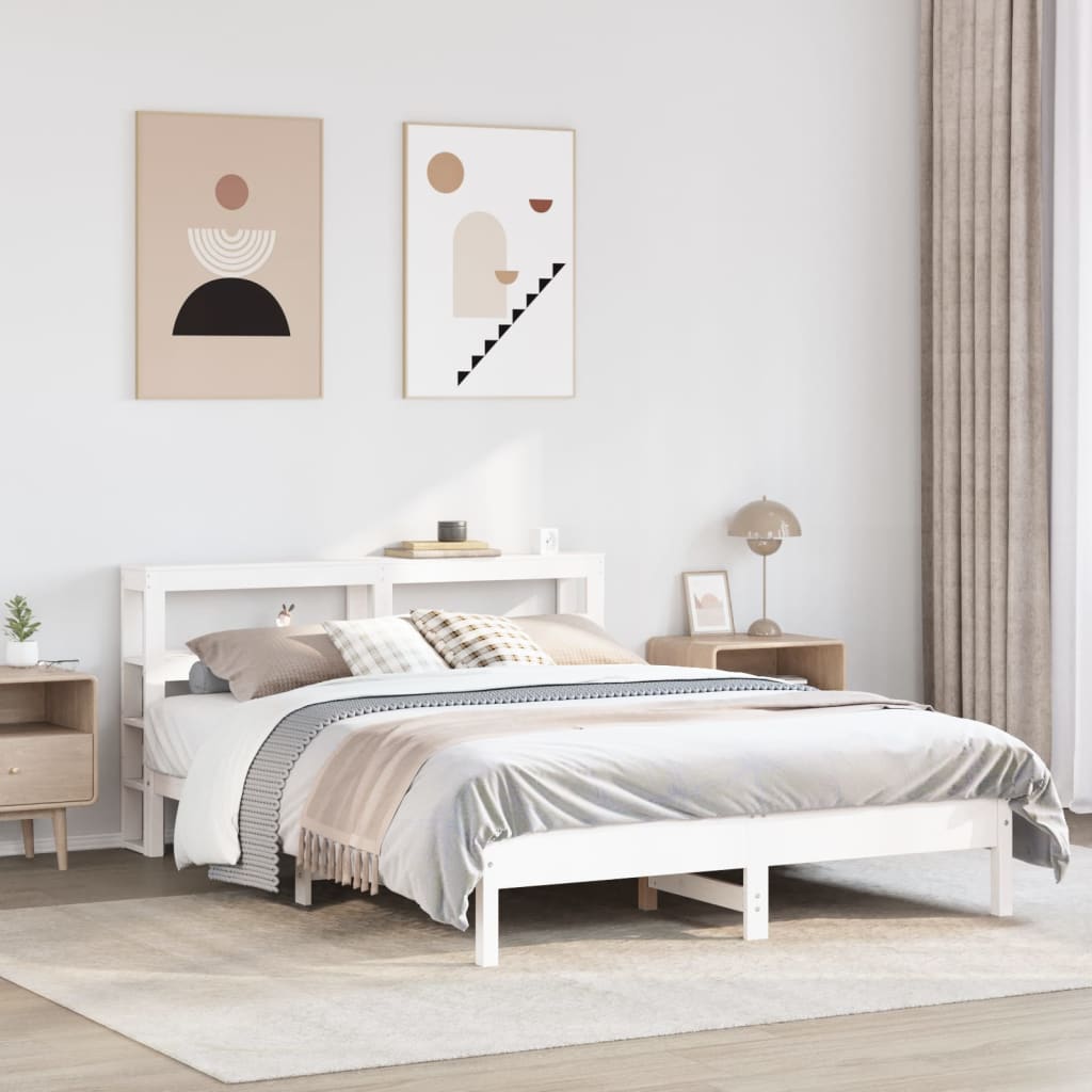 Cadre de lit sans matelas blanc 160x200 cm bois de pin massif - XIOS