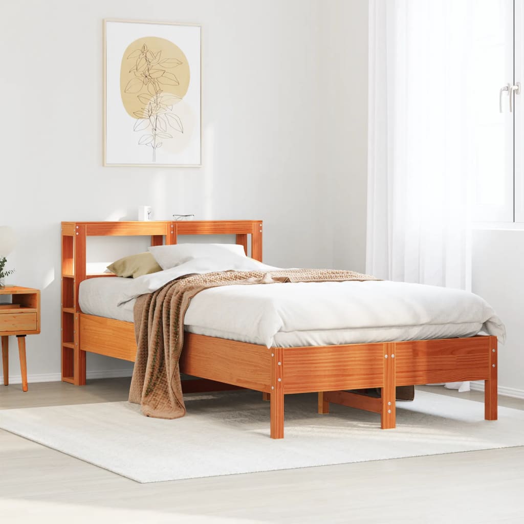 Cadre de lit sans matelas cire marron 100x200cm bois pin massif - XIOS