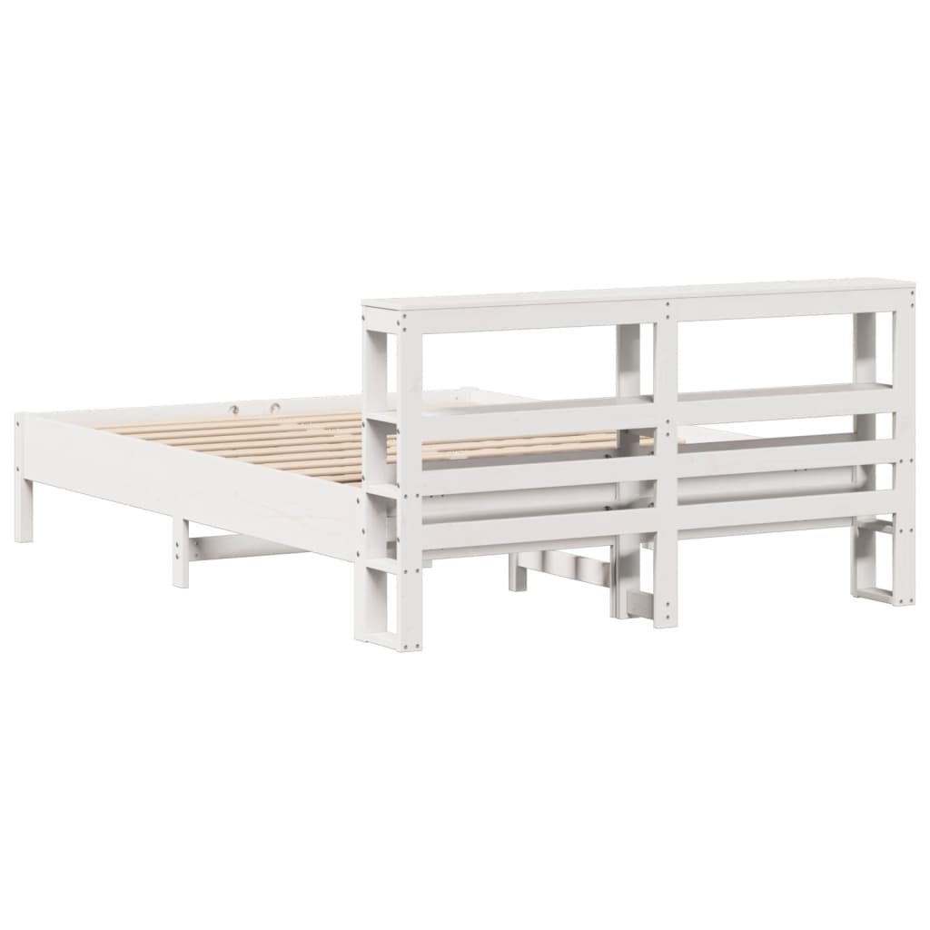 Cadre de lit sans matelas blanc 140x190 cm bois de pin massif - XIOS