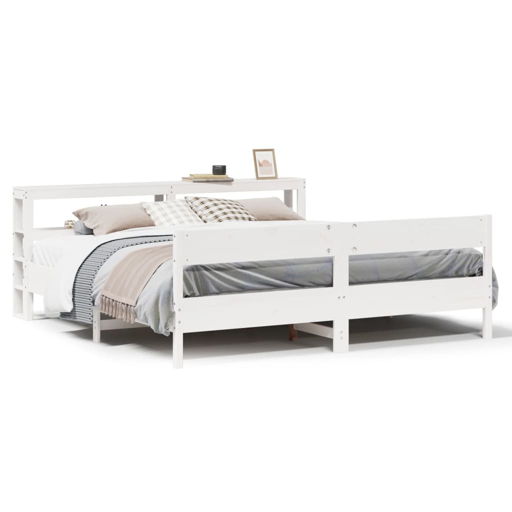 Cadre de lit sans matelas blanc 200x200 cm bois massif de pin - XIOS