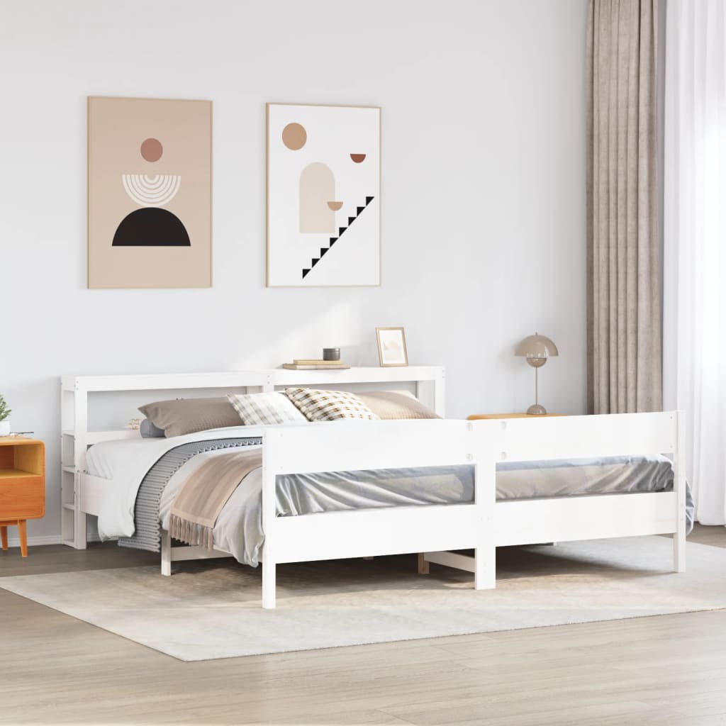 Cadre de lit sans matelas blanc 200x200 cm bois massif de pin - XIOS