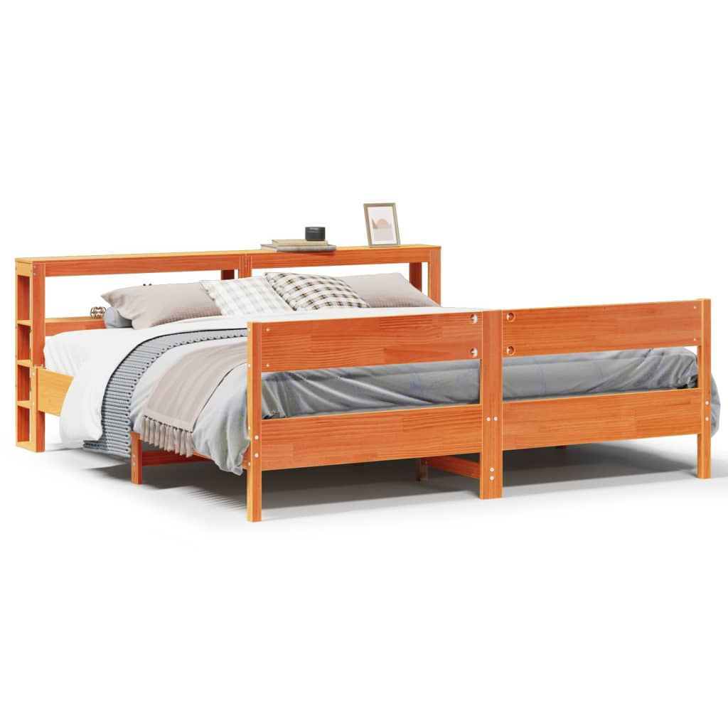 Cadre de lit sans matelas cire marron 200x200cm bois pin massif - XIOS