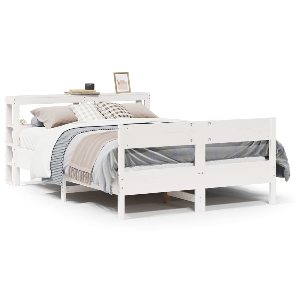 Cadre de lit sans matelas blanc 160x200 cm bois de pin massif - XIOS