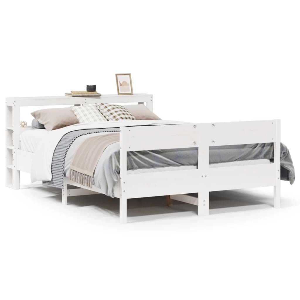Cadre de lit sans matelas blanc 140x200 cm bois de pin massif - XIOS