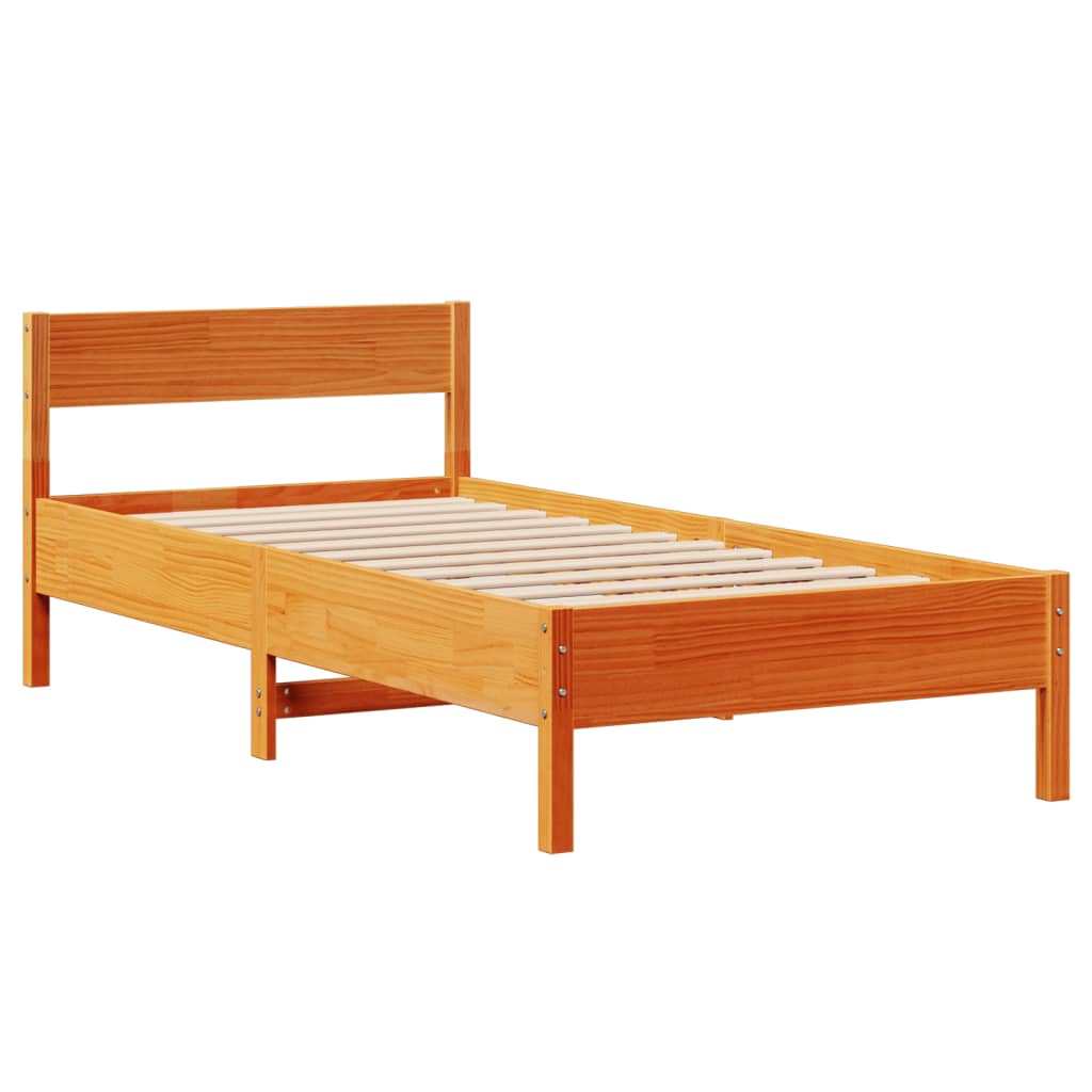 Cadre de lit sans matelas cire marron 100x200cm bois pin massif - XIOS