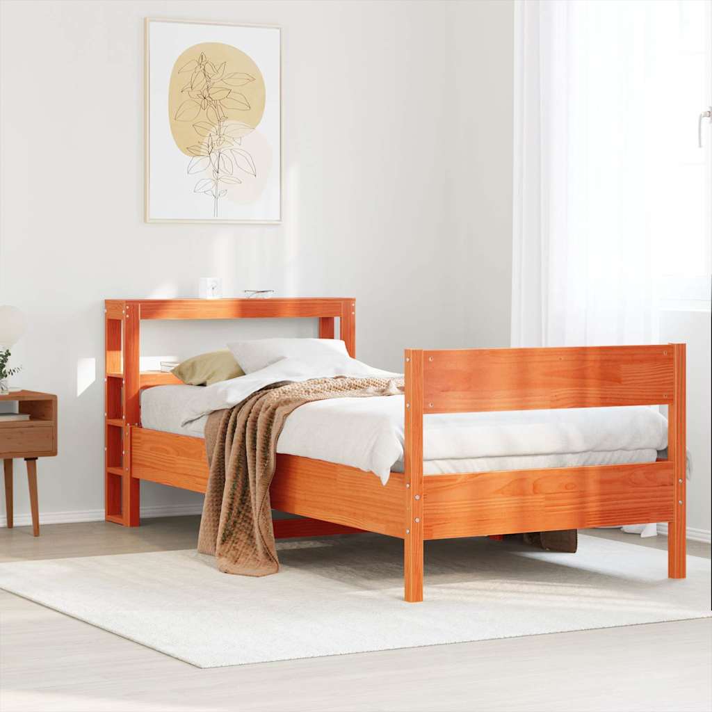 Cadre de lit sans matelas cire marron 90x200 cm bois pin massif - XIOS