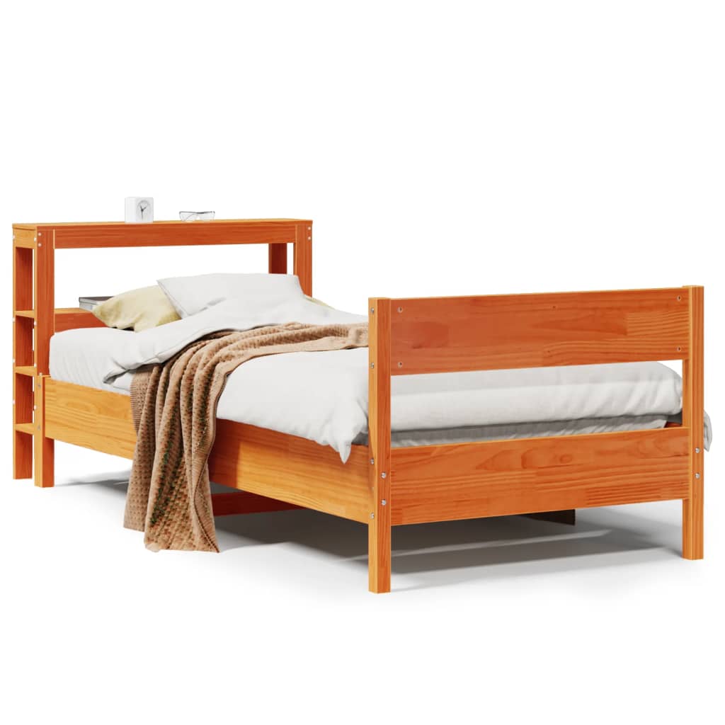 Cadre de lit sans matelas cire marron 75x190 cm bois pin massif - XIOS