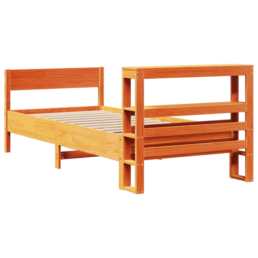 Cadre de lit sans matelas cire marron 75x190 cm bois pin massif - XIOS