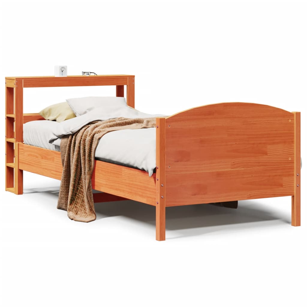 Cadre de lit sans matelas cire marron 100x200cm bois pin massif - XIOS