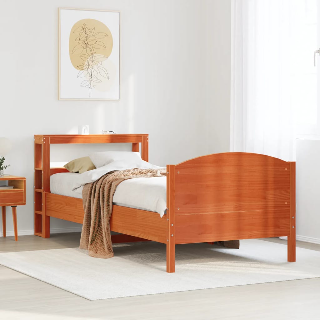 Cadre de lit sans matelas cire marron 100x200cm bois pin massif - XIOS
