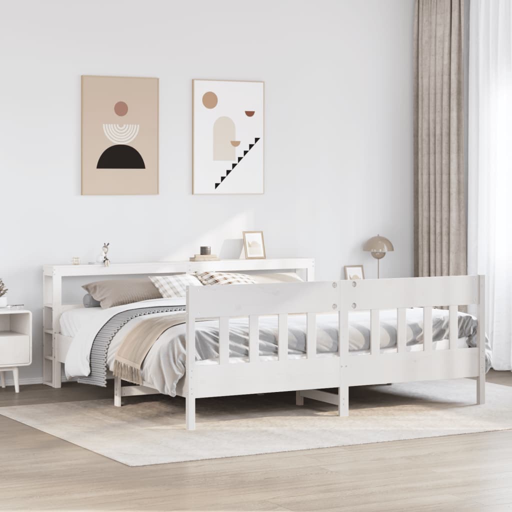 Cadre de lit sans matelas blanc 180x200 cm bois massif de pin - XIOS