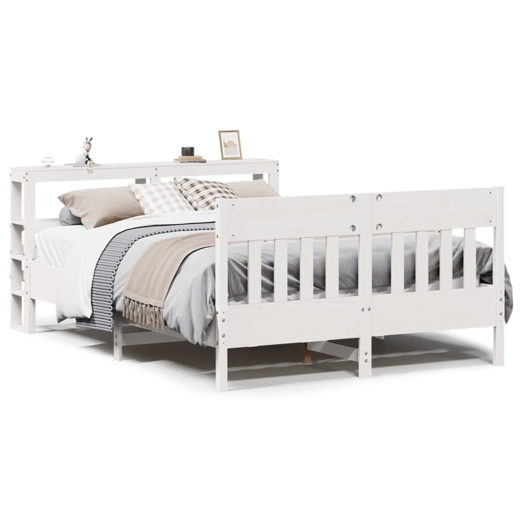 Cadre de lit sans matelas blanc 150x200 cm bois de pin massif - XIOS
