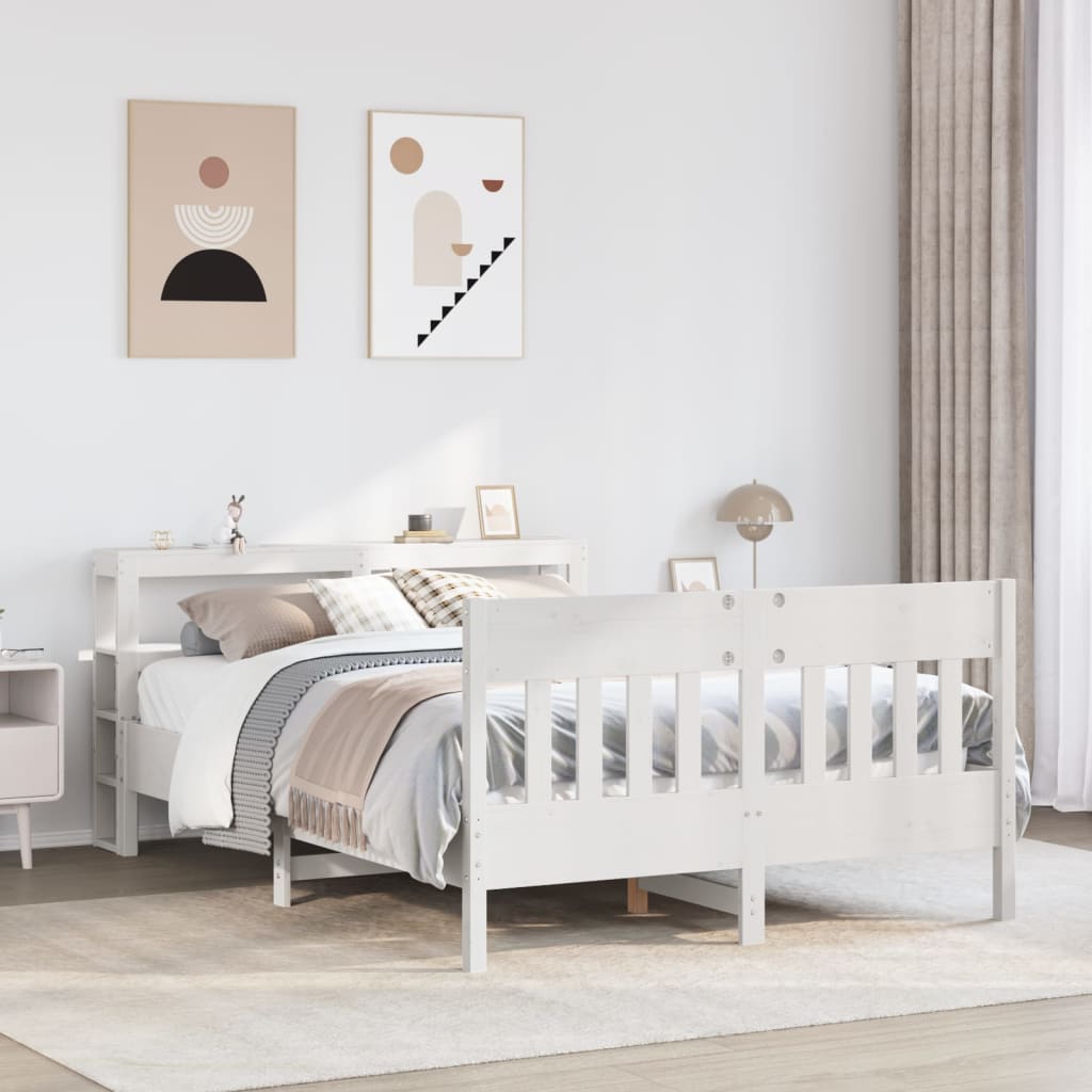 Cadre de lit sans matelas blanc 150x200 cm bois de pin massif - XIOS