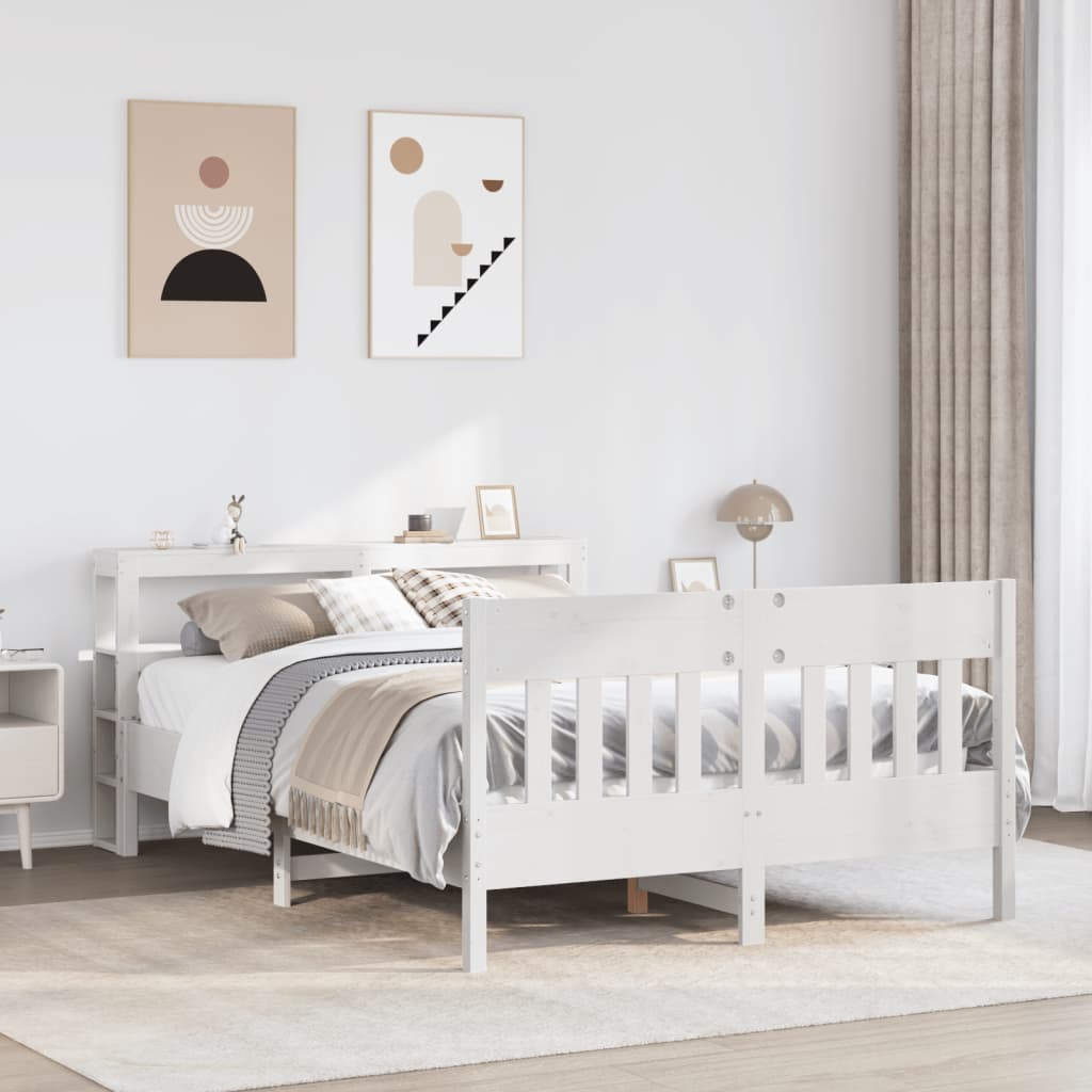 Cadre de lit sans matelas blanc 140x190 cm bois de pin massif - XIOS