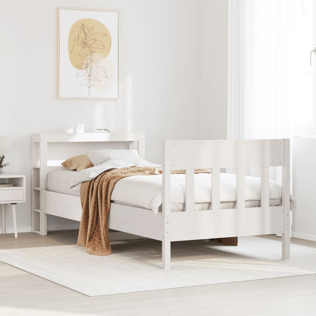 Cadre de lit sans matelas blanc 75x190 cm bois de pin massif - XIOS