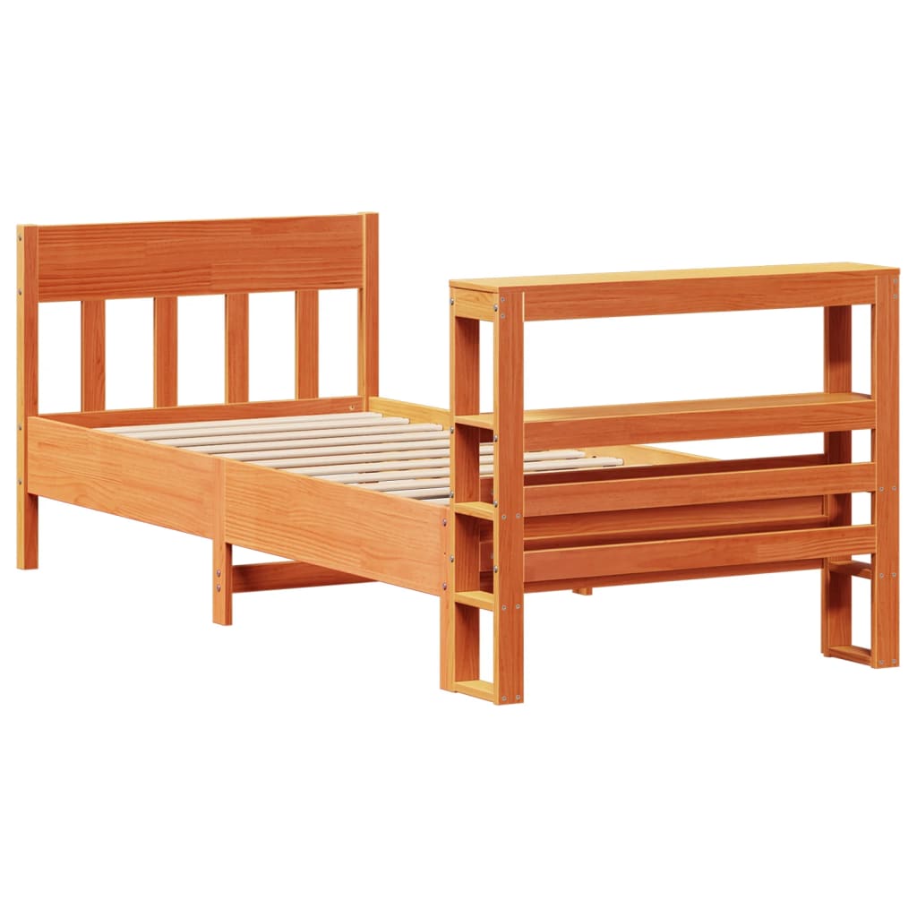 Cadre de lit sans matelas cire marron 75x190 cm bois pin massif - XIOS