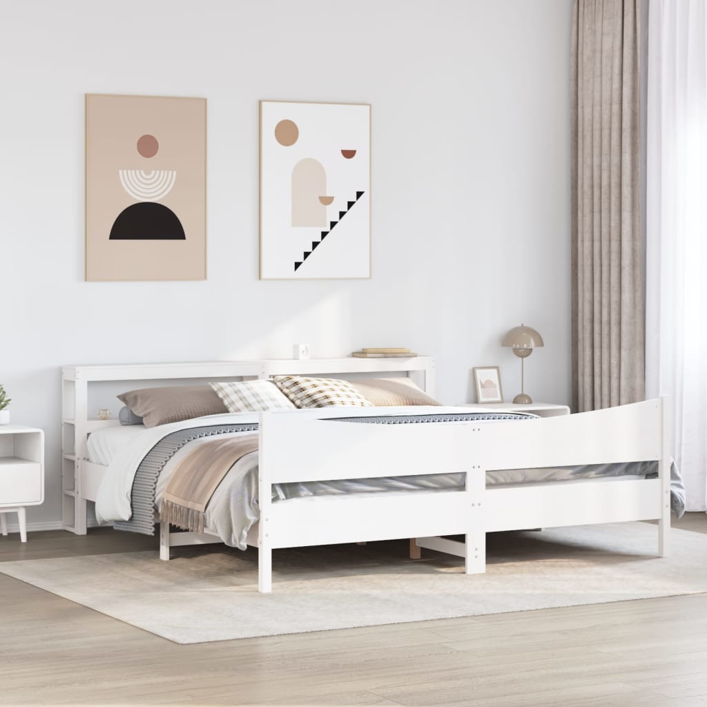 Cadre de lit et tête de lit blanc 200x200 cm bois de pin massif - XIOS