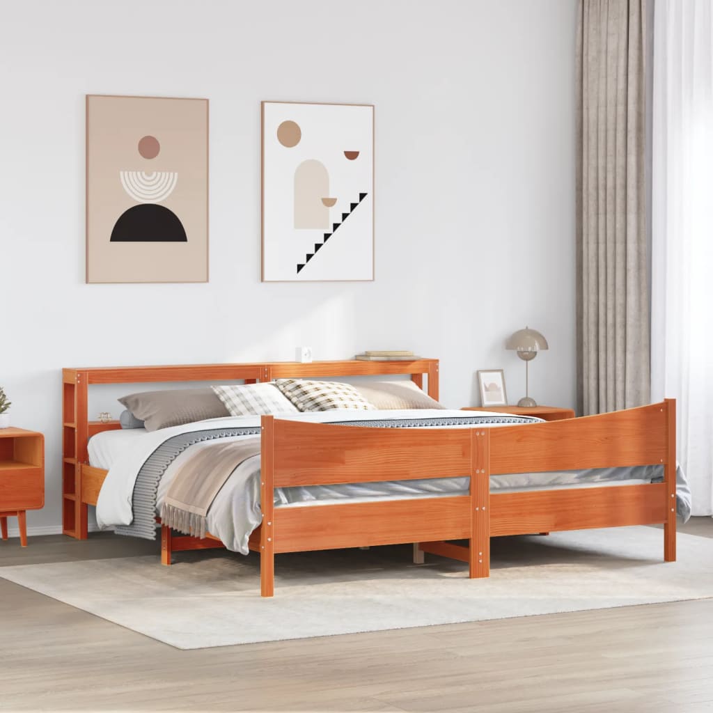 Cadre de lit et tête de lit cire marron 200x200 cm bois de pin - XIOS