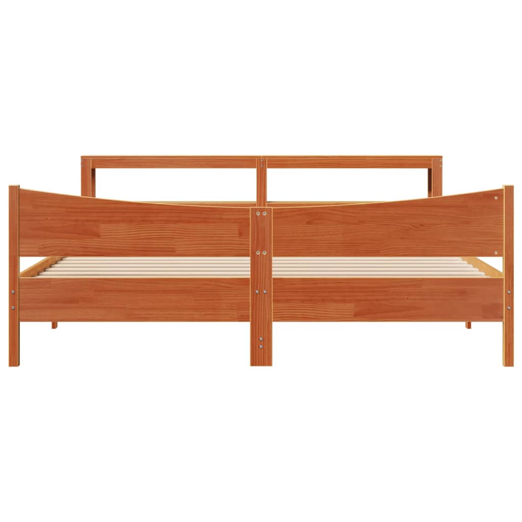 Cadre de lit et tête de lit cire marron 200x200 cm bois de pin - XIOS