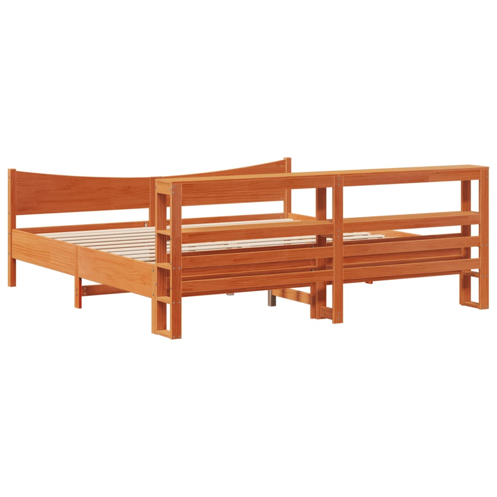 Cadre de lit et tête de lit cire marron 200x200 cm bois de pin - XIOS