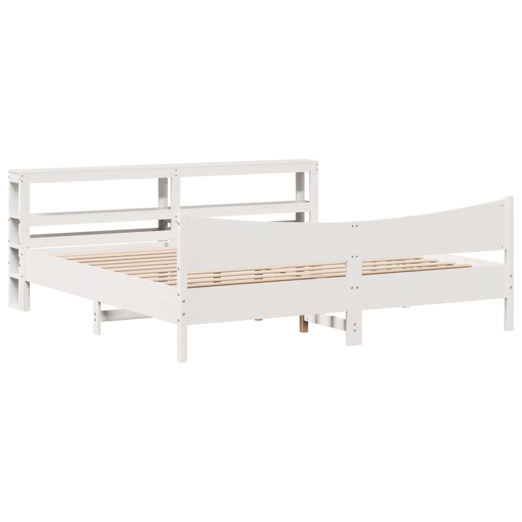 Cadre de lit et tête de lit blanc 180x200 cm bois de pin massif - XIOS
