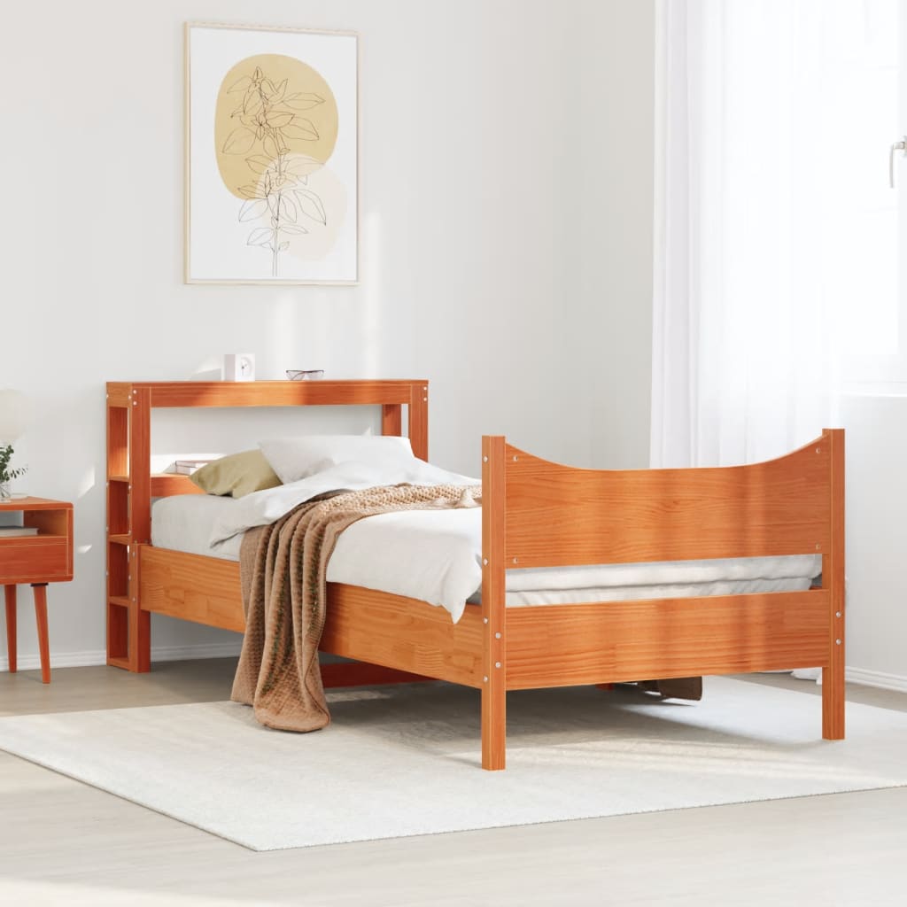 Cadre de lit avec tête de lit cire marron 75x190 cm bois de pin - XIOS