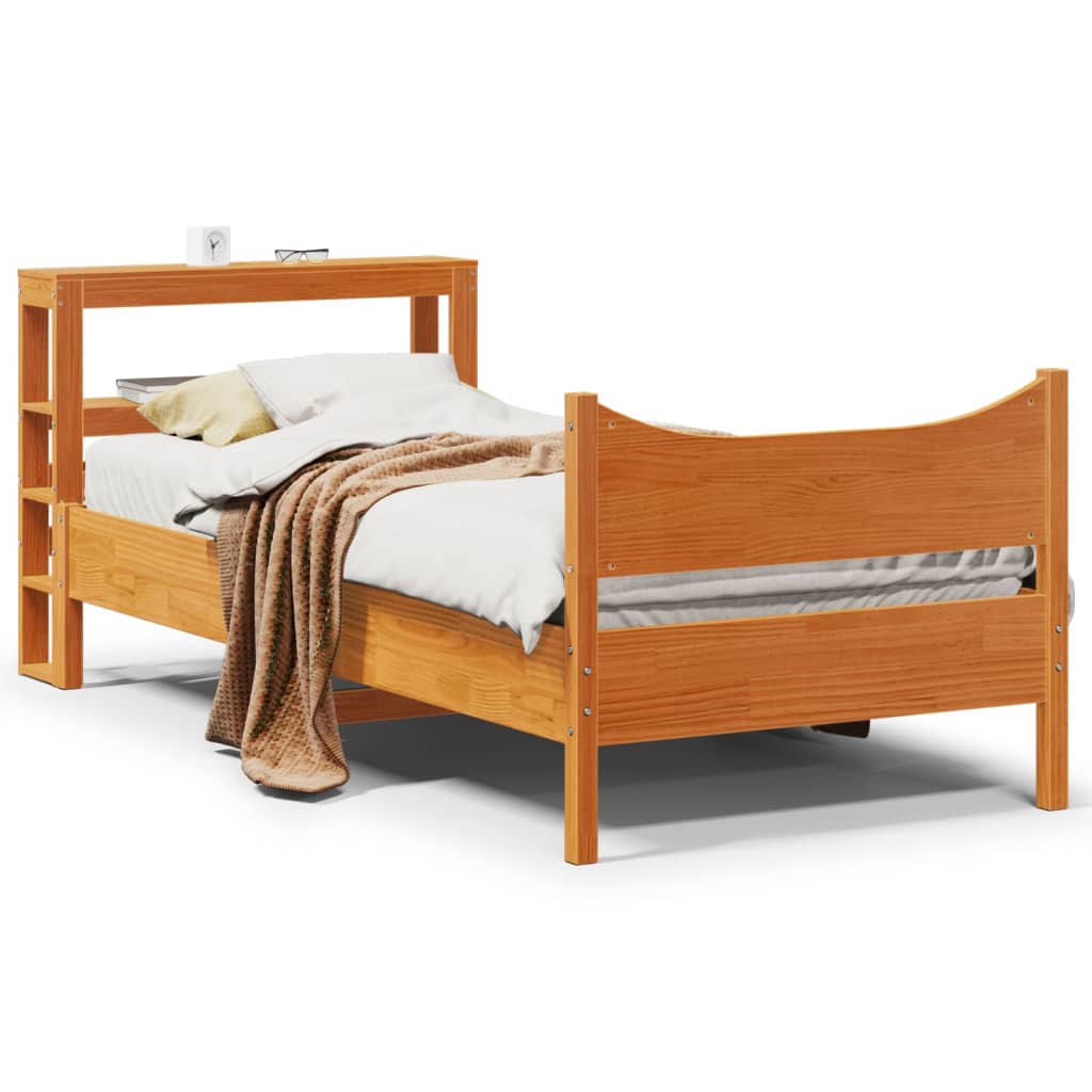 Cadre de lit avec tête de lit cire marron 75x190 cm bois de pin - XIOS