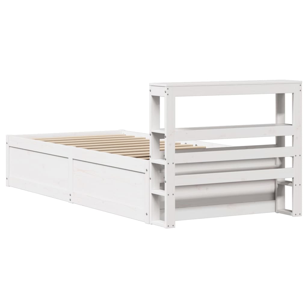 Cadre de lit avec tête de lit blanc 90x200cm bois de pin massif - XIOS