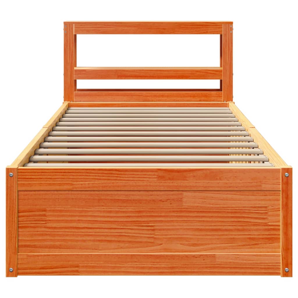 Cadre de lit avec tête de lit cire marron 90x200 cm bois de pin - XIOS