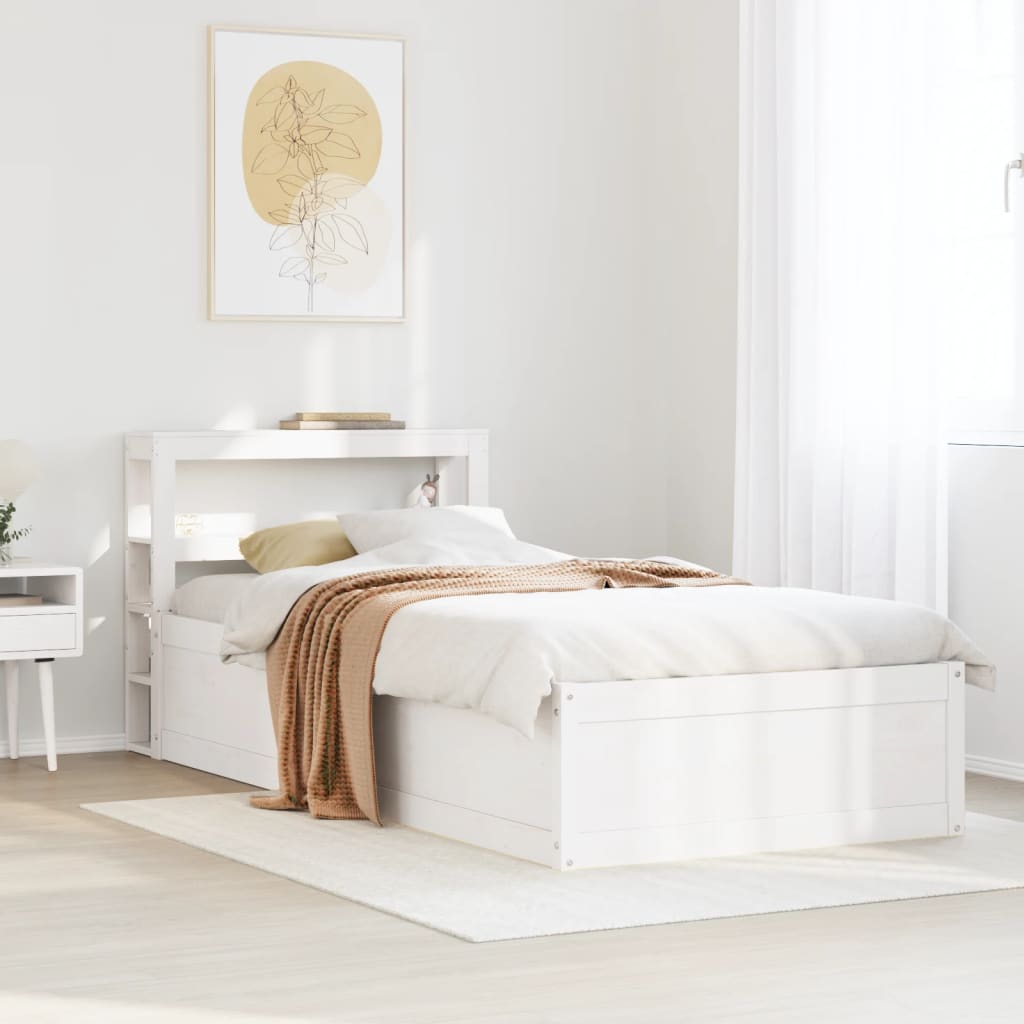 Cadre de lit avec tête de lit blanc 75x190cm bois de pin massif - XIOS