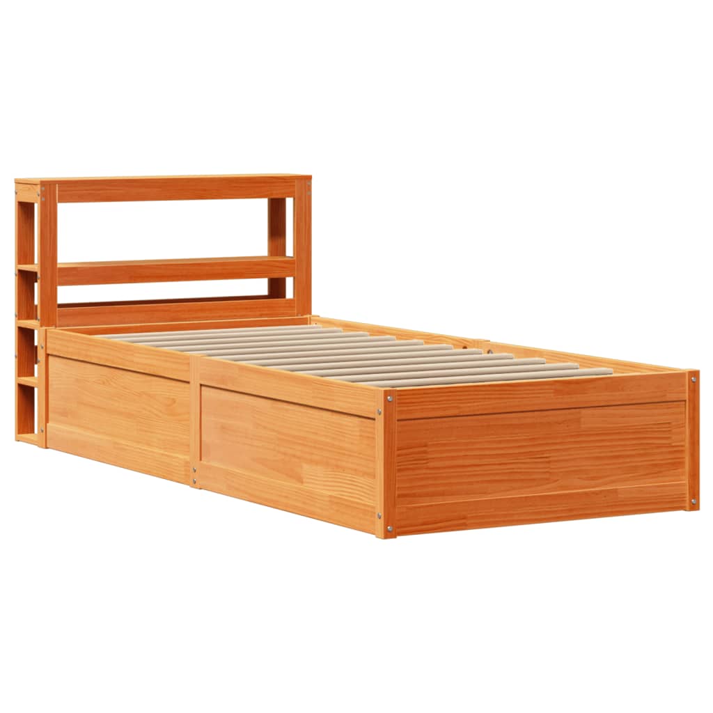 Cadre de lit avec tête de lit cire marron 75x190 cm bois de pin - XIOS