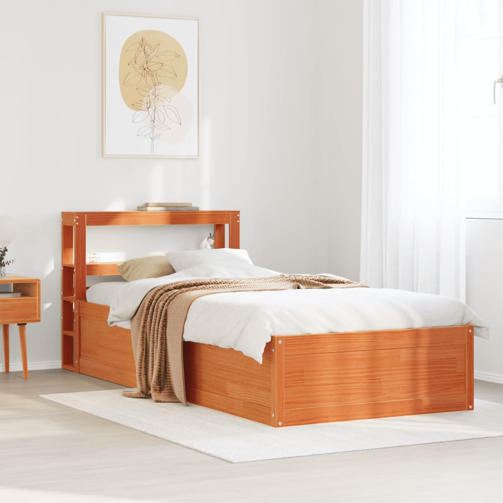 Cadre de lit avec tête de lit cire marron 75x190 cm bois de pin - XIOS