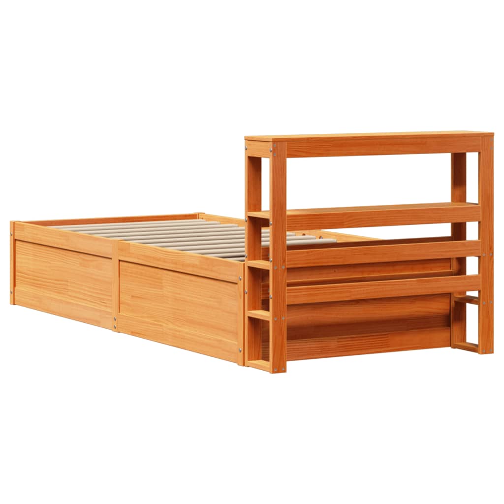 Cadre de lit avec tête de lit cire marron 75x190 cm bois de pin - XIOS