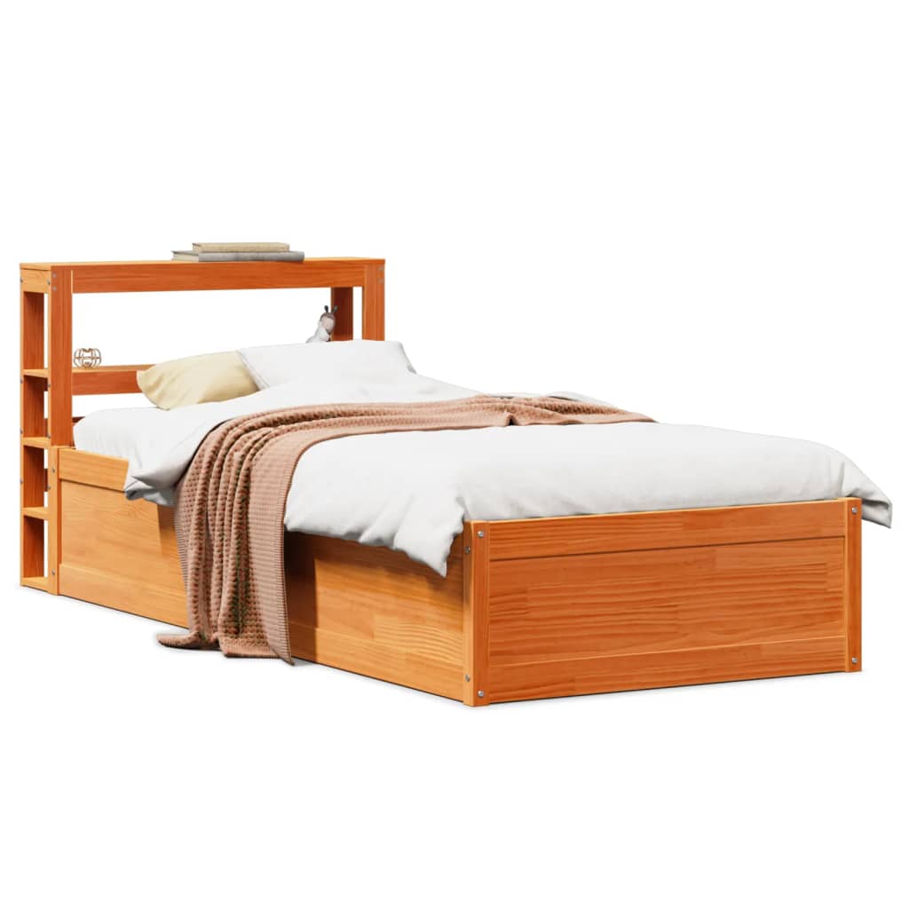 Cadre de lit avec tête de lit cire marron 75x190 cm bois de pin - XIOS