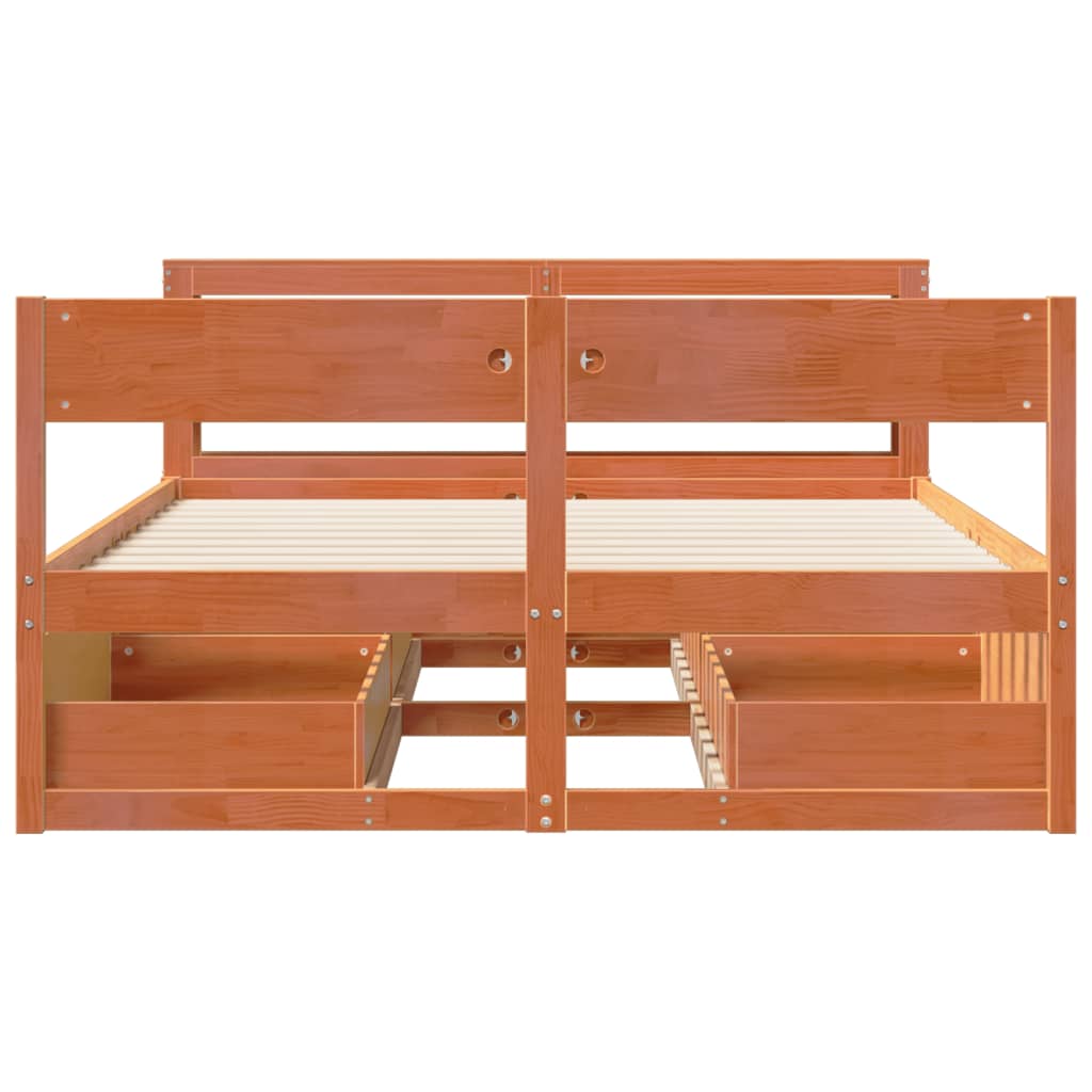Cadre de lit sans matelas cire marron 150x200cm bois pin massif - XIOS