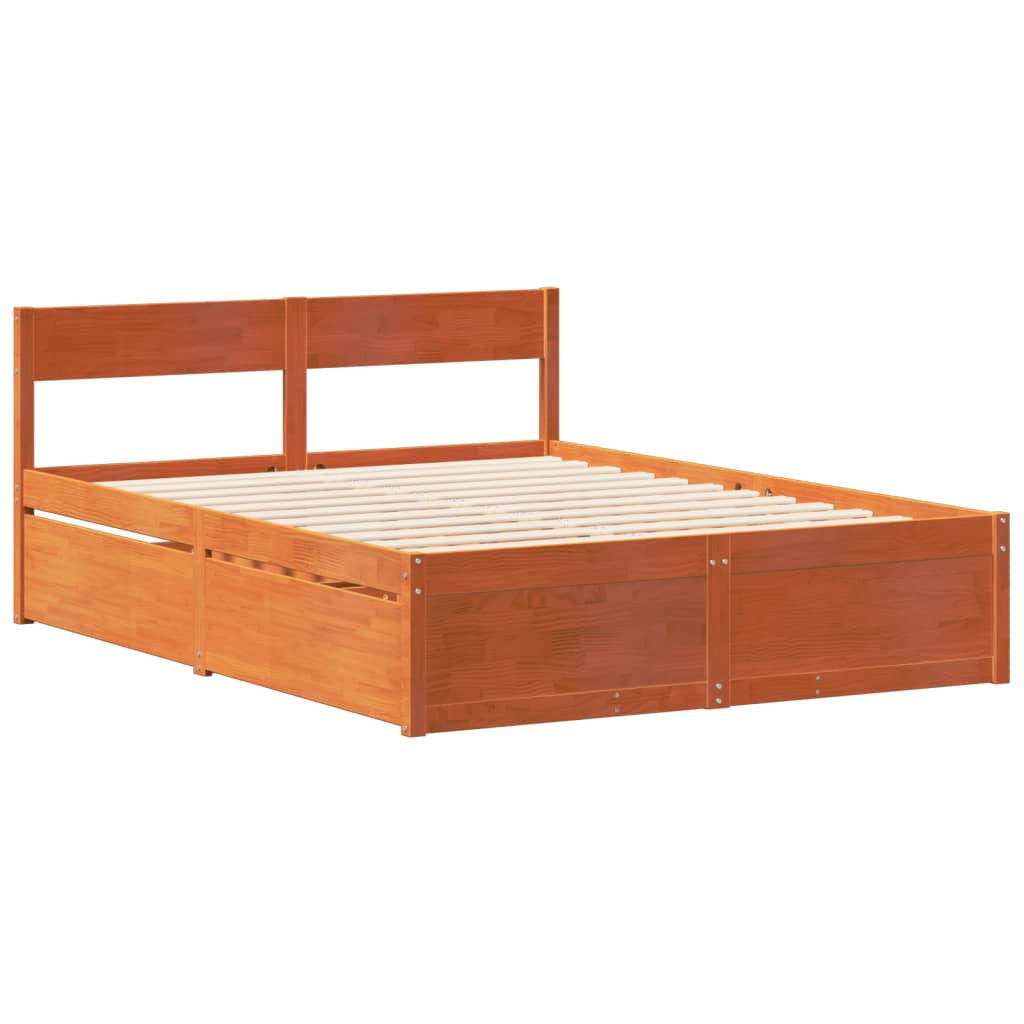 Cadre de lit sans matelas cire marron 150x200cm bois pin massif - XIOS