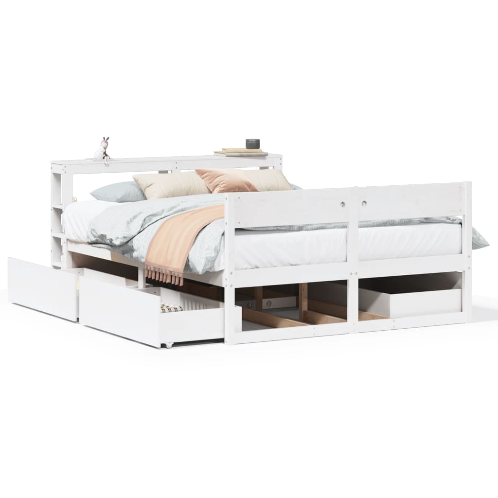 Cadre de lit sans matelas blanc 140x200 cm bois de pin massif - XIOS