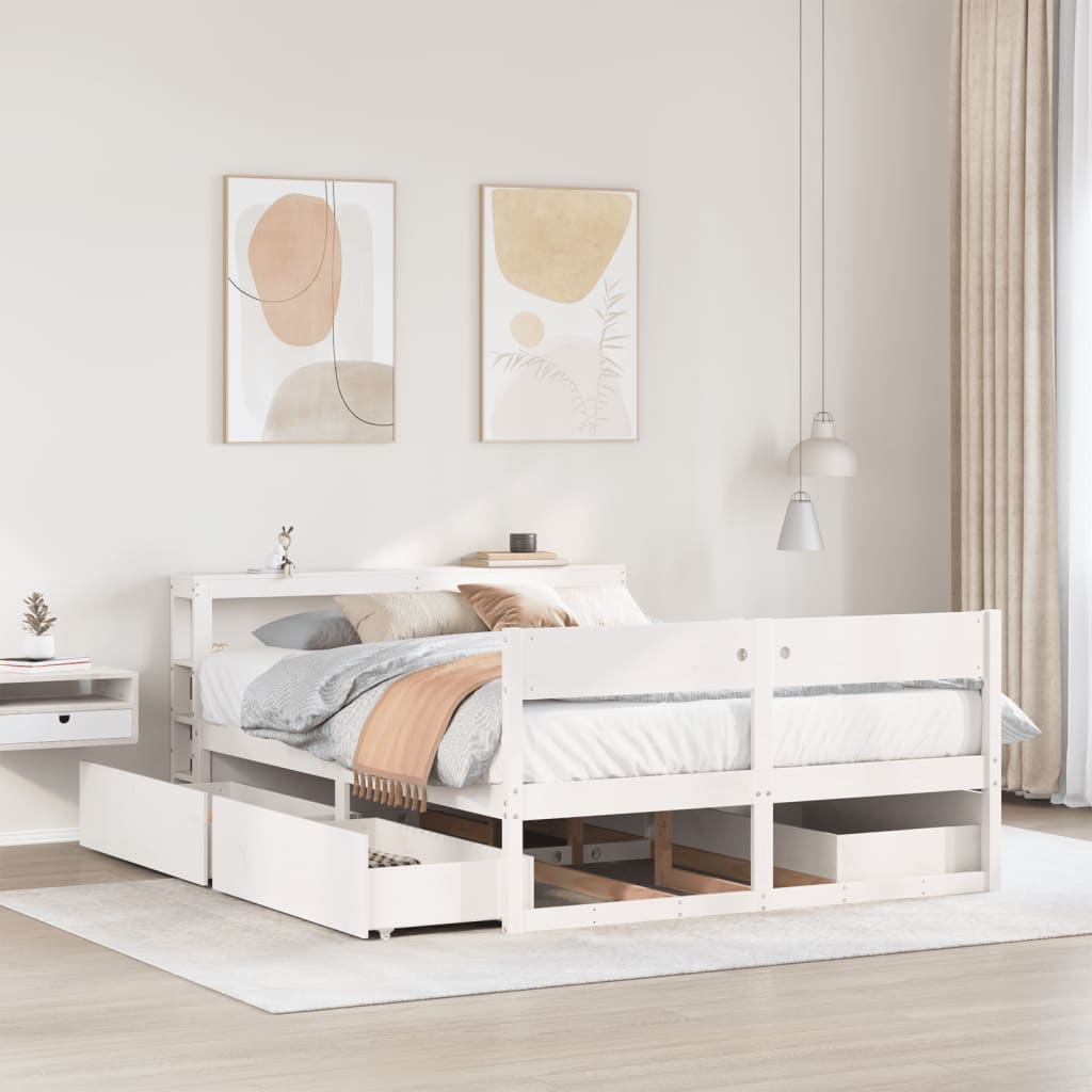 Cadre de lit sans matelas blanc 140x200 cm bois de pin massif - XIOS