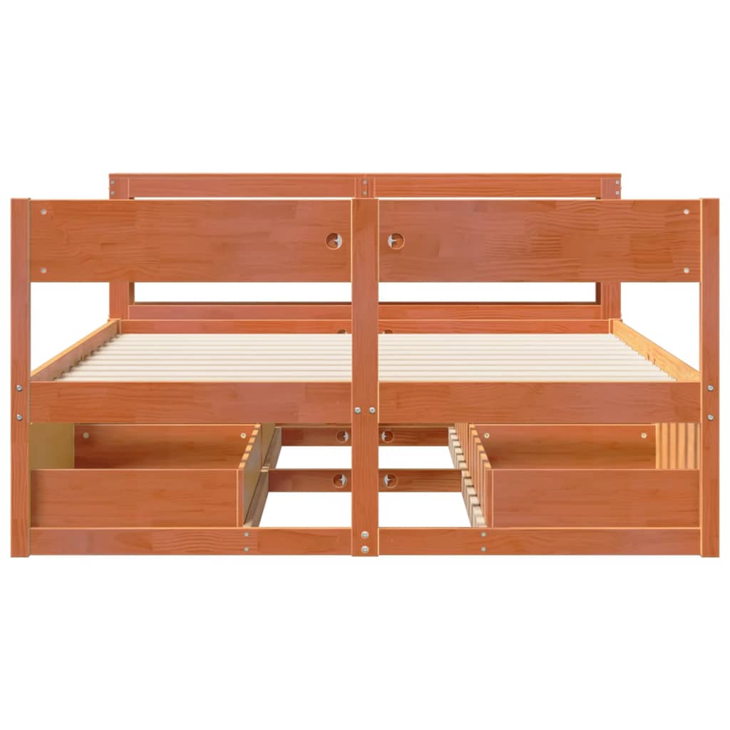 Cadre de lit sans matelas cire marron 140x200cm bois pin massif - XIOS