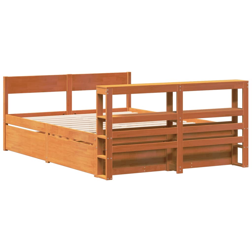 Cadre de lit sans matelas cire marron 140x200cm bois pin massif - XIOS