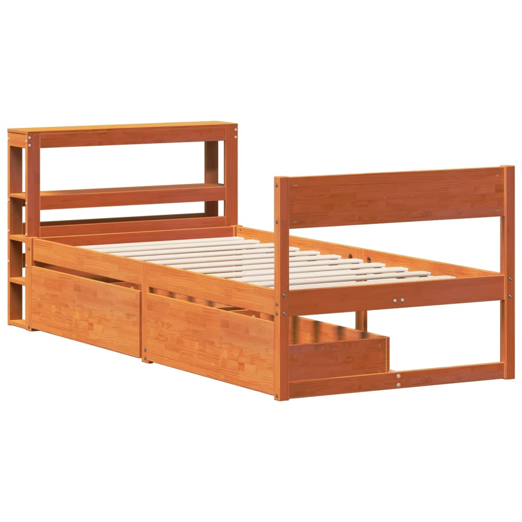 Cadre de lit sans matelas cire marron 100x200cm bois pin massif - XIOS