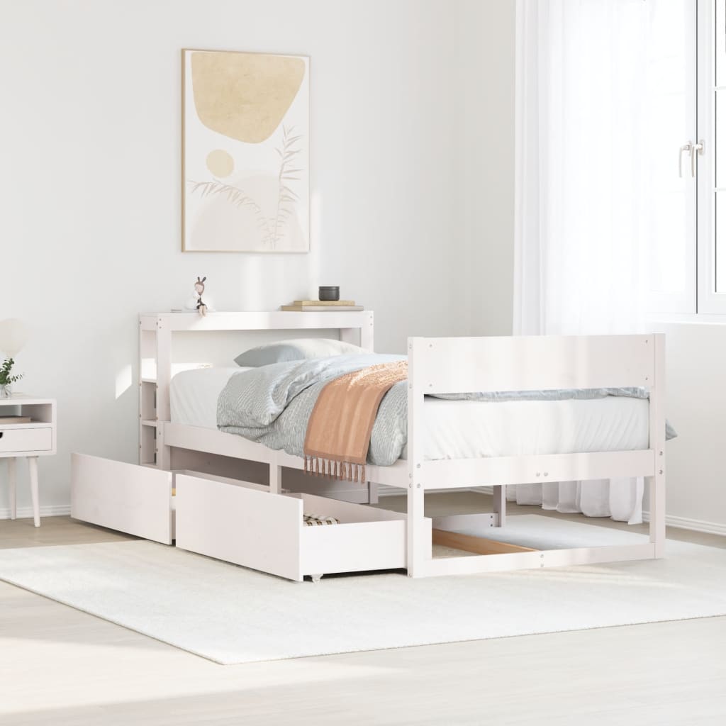 Cadre de lit sans matelas blanc 90x200 cm bois de pin massif - XIOS