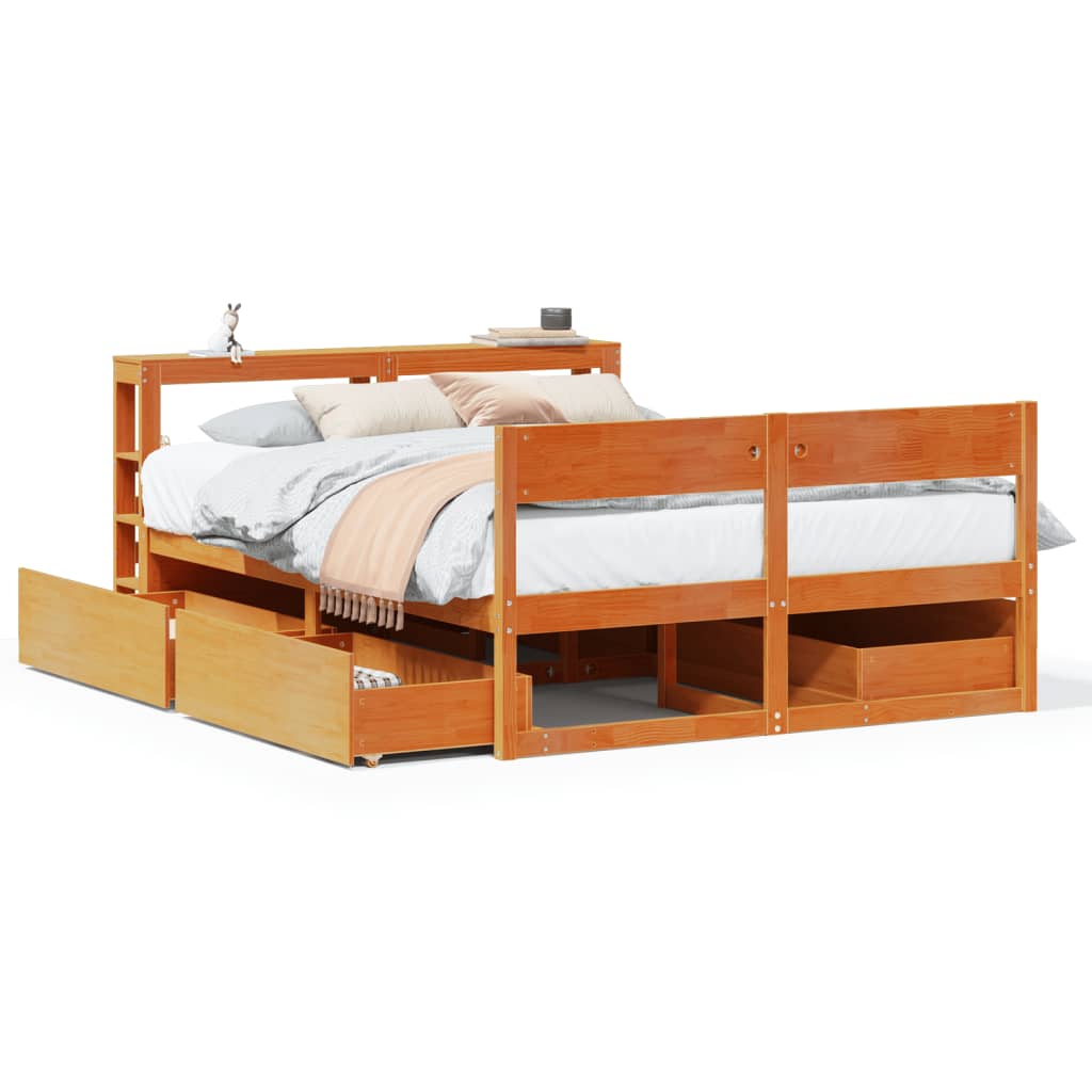 Cadre de lit sans matelas cire marron 135x190cm bois pin massif - XIOS