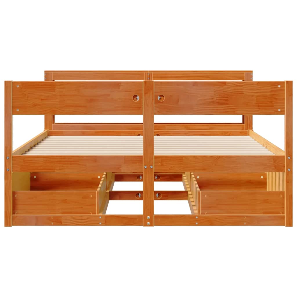 Cadre de lit sans matelas cire marron 135x190cm bois pin massif - XIOS