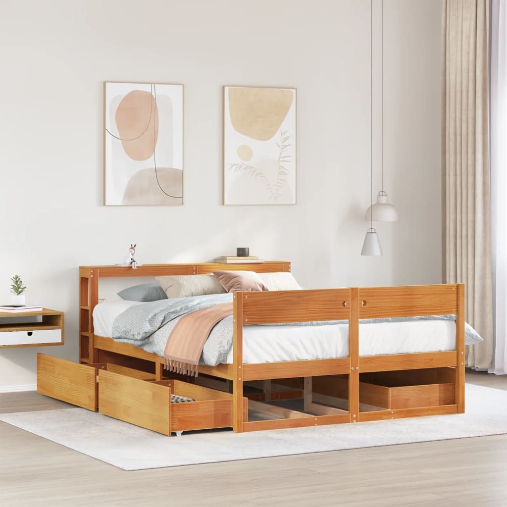 Cadre de lit sans matelas cire marron 120x190cm bois pin massif - XIOS