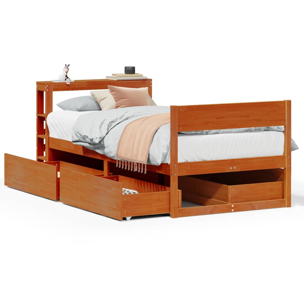Cadre de lit sans matelas cire marron 75x190 cm bois pin massif - XIOS