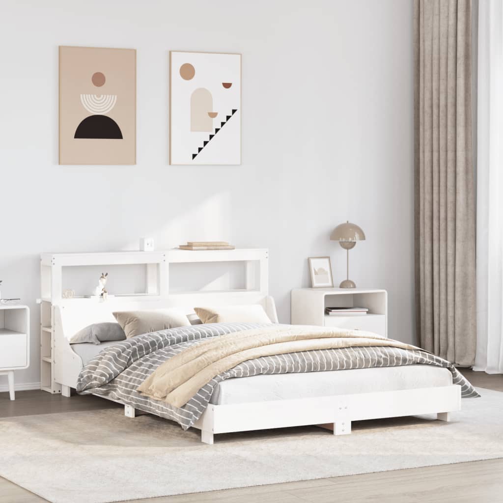 Cadre de lit sans matelas blanc 140x200 cm bois de pin massif - XIOS